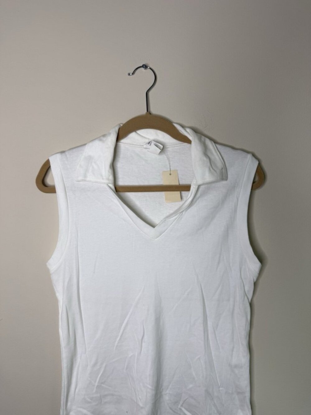 Deadstock vintage 70s Sleeveless Polo Shirt Top White Retro Preppy - Picture 3 of 5